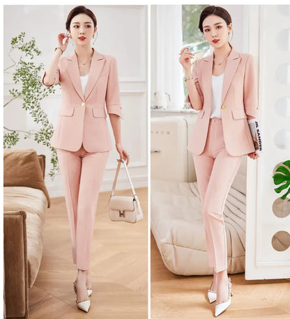 Fashionable professional women's mid-sleeved suit, high-quality two-piece pants + suit jacket, new spring 2026