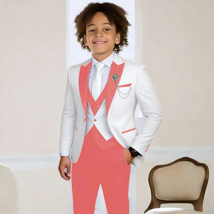 White Suit for Boys Fashion Formal Flower Boys Wedding Tuxedos 3-Piece Set (Jacket Pants Vest) Party Slim Fit Suit Kids Clothes