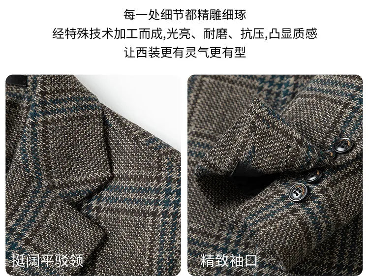 High Quality Retro Fashion 50% Woolen Men's Suit Jacket Autumn Winter Thicken Warm Business Slim Casual Wedding Coats Tailcoat