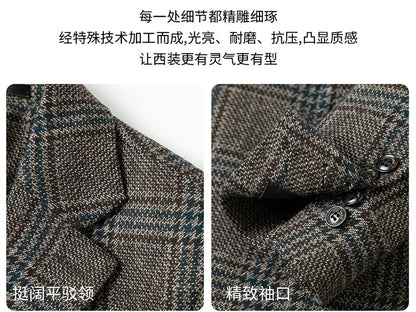 High Quality Retro Fashion 50% Woolen Men's Suit Jacket Autumn Winter Thicken Warm Business Slim Casual Wedding Coats Tailcoat