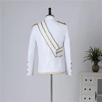 Blazer Sequined Performance Outfit for Outdoor Casual Male Banquet Guest Band Rock Singer Clothing Stand-up Collar Men's Blazer