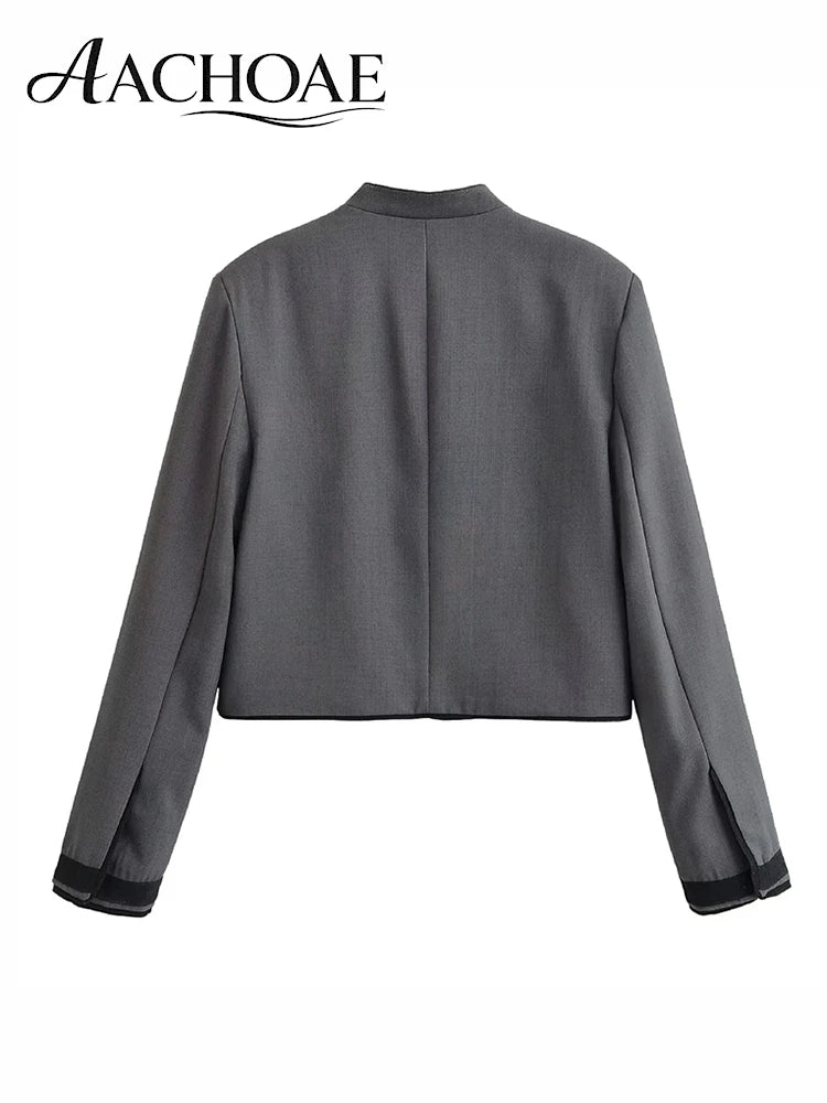 Women Cropped Blazer Chinese Frog Button Jacket Vintage Oriental Short Coat Office Lady Structured Jacket