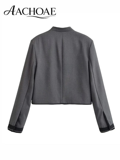 Women Cropped Blazer Chinese Frog Button Jacket Vintage Oriental Short Coat Office Lady Structured Jacket