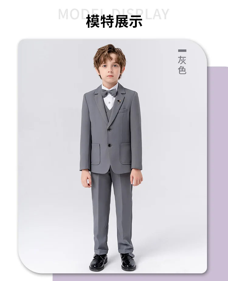 Gentleman Kids Slim 4Pieces/Set Jacket Vest Pants Bowtie Party Dress Children Ceremony Photograph Suit Boys Performance Costume