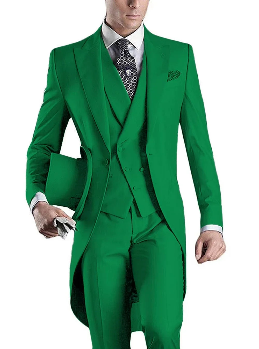 3 Pièces Blazer+Gilet+Pantalon Coupe Slim Style Britannique Revers Pointu Col V Smoking Mode Costumes de Mariage pour Hommes