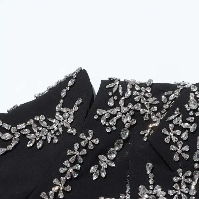 Sexy Stylish Coats 2025 Spring Autumn New Women Diamonds Nail Bead Heavy Waist Exposed High Sense Long Sleeve Blazer HK3760