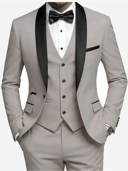 Men'S Wedding Best Man Dress Suit | New Business Casual Suit Set, Regular Fit, Lapel Collar, Solid Color, Button Details