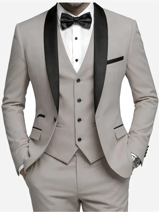 Men's Single Breasted Business Casual Suit Set | Regular Fit, Lapel Collar, Solid Color, Smart Casual for Wedding & Formal Occasions