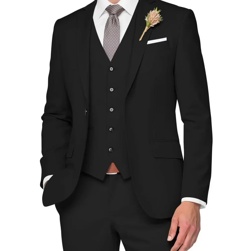 Costume de Mariage Formel pour Hommes Élégant Haut de Gamme Slim Fit 3 Pièces Blazer Gilet Pantalon Business Décontracté pour Soirée Dansante