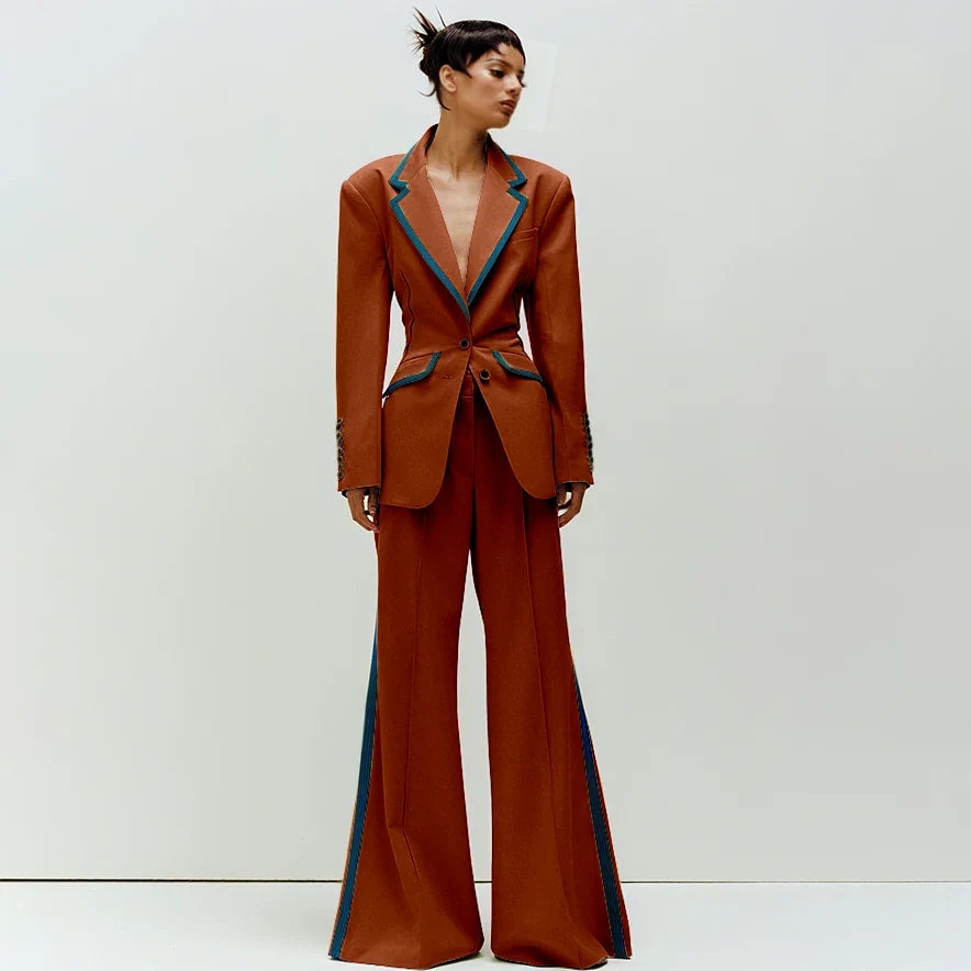 Women's Suit Slim Fit Two Piece(Blazer+Flare Trousers) Pants Set Professional Business Workwear Daily Outfit Suits for Ladies