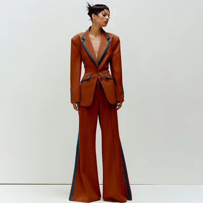 Women's Suit Slim Fit Two Piece(Blazer+Flare Trousers) Pants Set Professional Business Workwear Daily Outfit Suits for Ladies