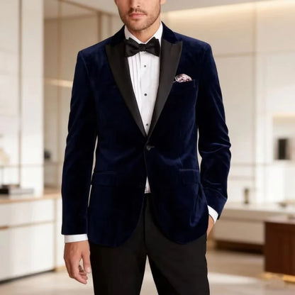 Velvet Formal Suit for Men Slim Fit 1 Piece Formal Wedding Blazer Mix Match Stitching Elegant Prom Party Reception Wear