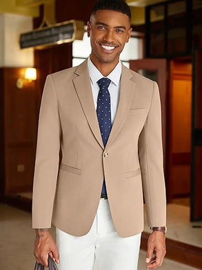 Men's Casual Blazer Slim Fit Suit Jacket Lightweight One Button Formal Business Sport Coats for Wedding Prom Party Office New