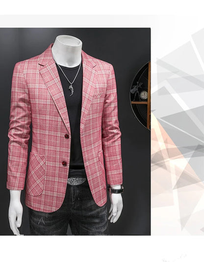 Top Quality Luxury Plaid Business Slim Fit Men Blazer Jacket 2024 Spring Autumn Casual Blazers For Men Elegant Dress Suit Jacket