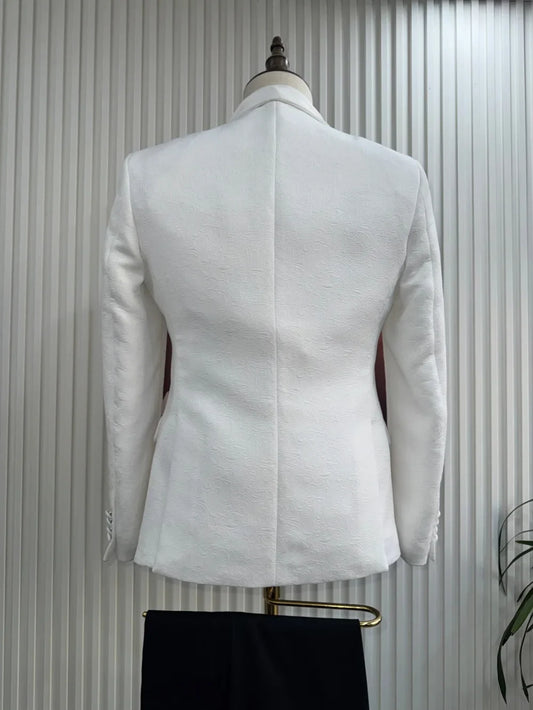 Jacquard High Quality Men's Slim Fit Suits 3 Pieces Host Costumes Classic White Man Suit Set Dancing Wear Plus Size Tuxedo