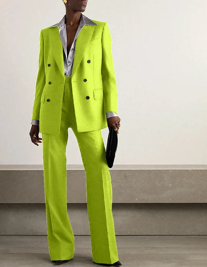 Fashion Grey Double Breasted Women Pants Set High-end Female Two Pieces(Jacket+Trousers)أطقم بناطيل