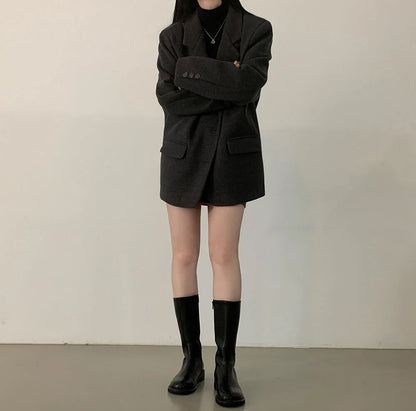Chic Autumnal Loose Fit Casual Classic Style Long Sleeve Woolen Coat for Women Elegant Commuter Style Single Button Closure