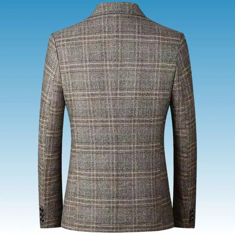 Blazer New Men Fashionable Business Wedding Banquet Casual Hosting Dress Showcases A High-end Middle-aged Checkered Look Blazer