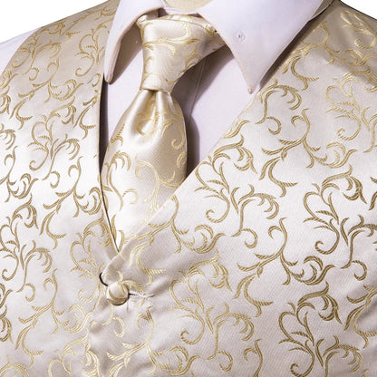 Men's Floral Paisley Vest and Tie Set – Formal Waistcoat with Necktie and Pocket Square for Weddings and Business Events