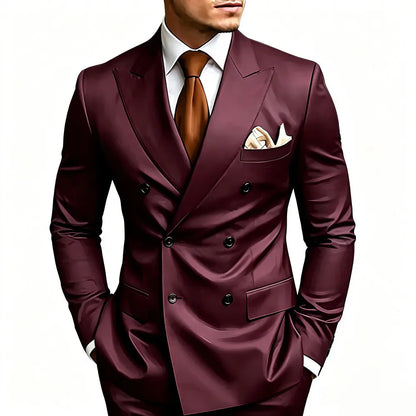 High Quality Brown Men Suits Double Breasted Bespoke Wedding Suit Peaked Lapel Formal Blazer Slim Fit  Groom Dress