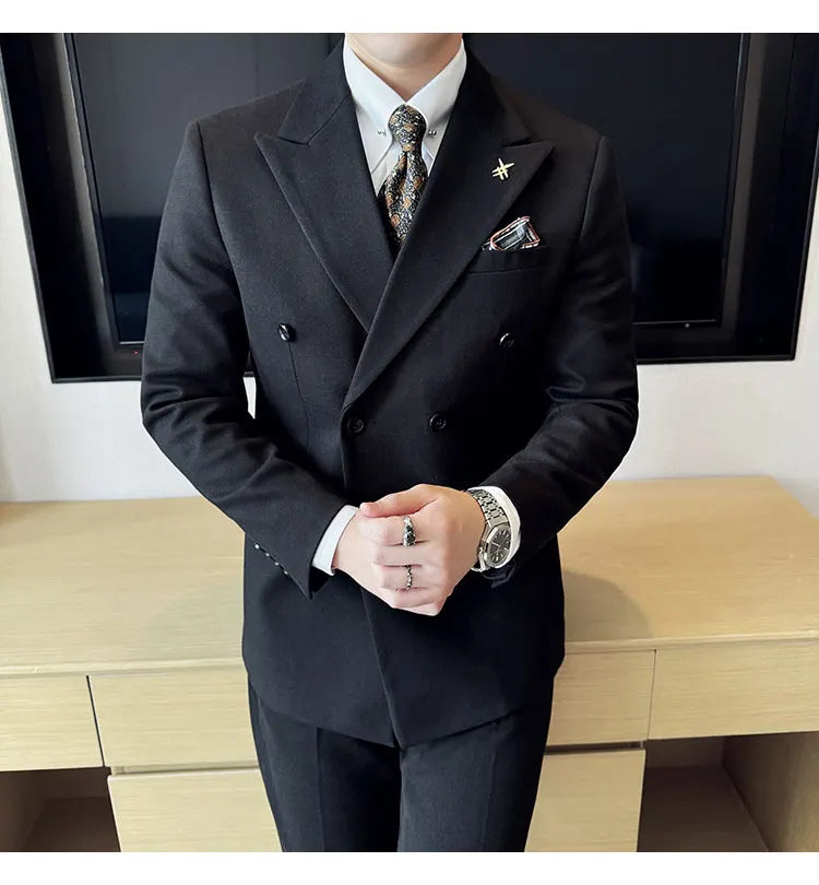 (Jacket+Pant) Autumn Winter Thickened Woolen Suit 2025 New High Quality Slim Business Tuxedo Fashion Wedding Social Suits