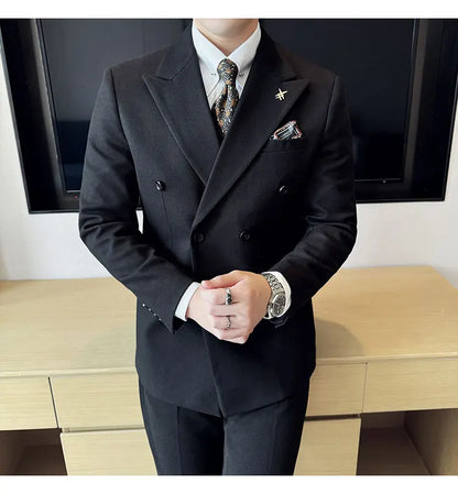 (Jacket+Pant) Autumn Winter Thickened Woolen Suit 2025 New High Quality Slim Business Tuxedo Fashion Wedding Social Suits