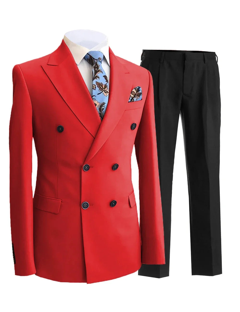 Men Suit 2 Pieces White Double Breasted Peak Lapel Formal For Wedding Groom Banquet Party Business Work Jacket And Black Pants