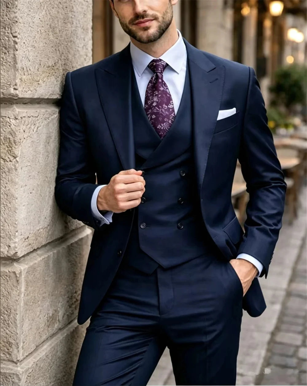 Classic Green Men's 3-Piece Suit Double Breasted Waistcoat Slim Fit Formal Wedding Suit Jacket+Vest+Pant