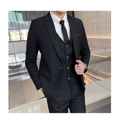 Suit (Blazer + Vest + Pants) Men's Smart Casual Business Formal Korean Style Banquet Suit