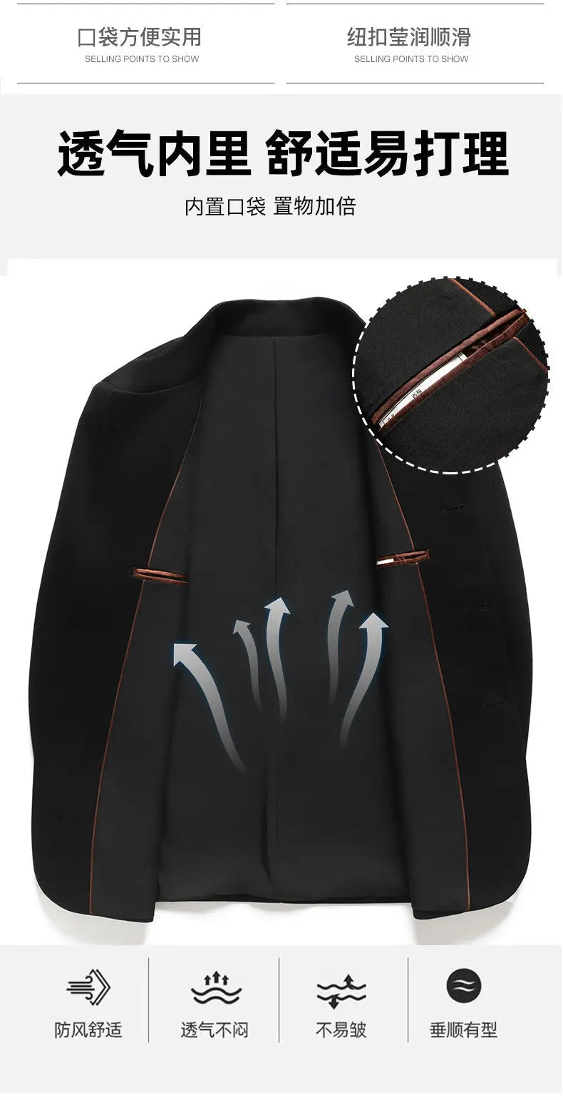 Blazer Men Smart Casual Stand Collar Korean Style Black Business Coat