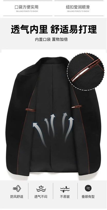 Blazer Men Smart Casual Stand Collar Korean Style Black Business Coat