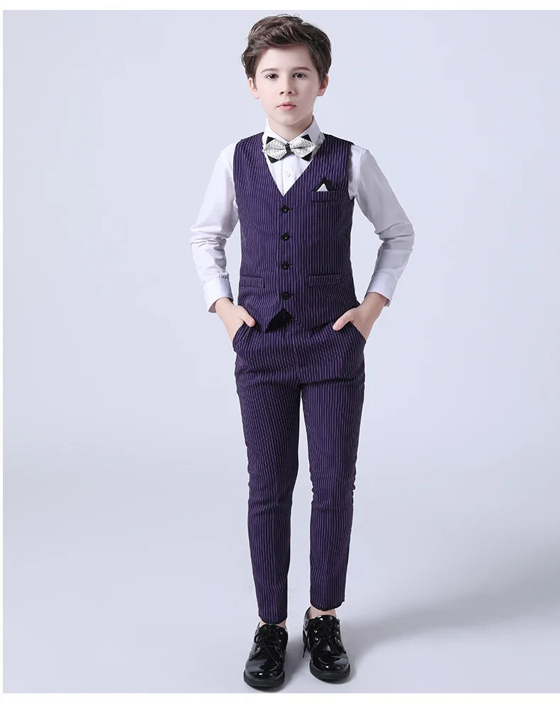 Boys Formal Vest Pants 2-Piece Suit Set for Kids – Striped Wedding & Party Wear