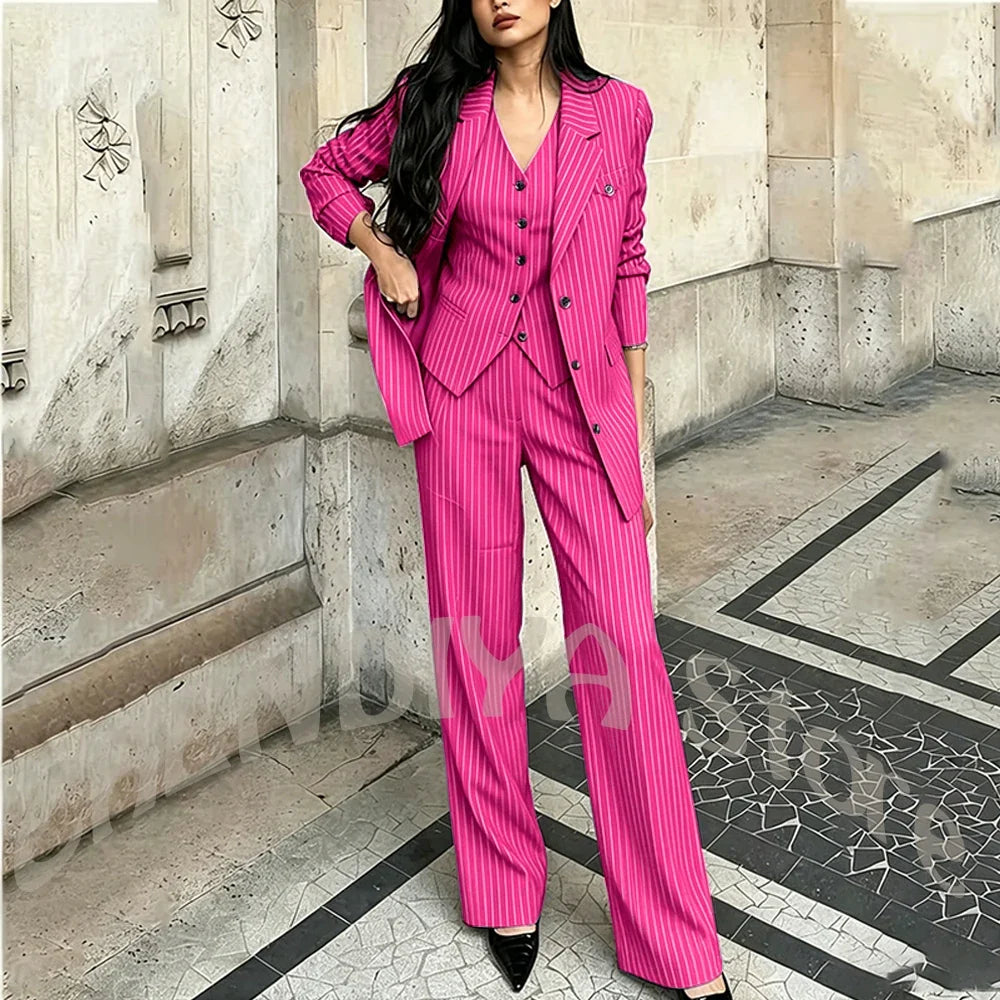 Tailor-Made Striped Suit For Women High Quality Peaked Lapel Single Breasted Three Piece Business Office Lady Formal Outfit