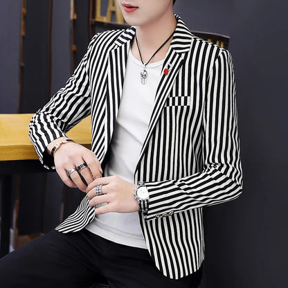 Men's Slim Fit Striped Casual Suit Jacket Korean Fashion Four Seasons New Boutique Handsome Small Suit