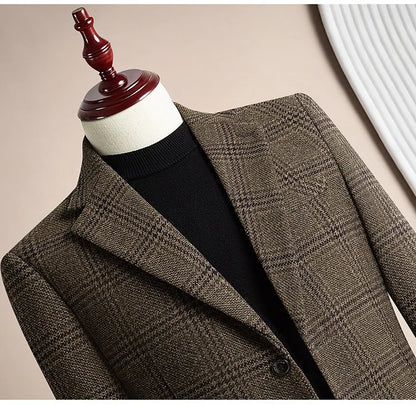 High Quality Retro Fashion 50% Woolen Men's Suit Jacket Autumn Winter Thicken Warm Business Slim Casual Wedding Coats Tailcoat