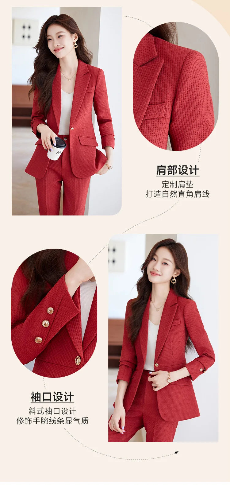 Casual Blazer Suits for Women Office Wear Long Sleeve Single Button Jacket 2 Pieces Set Chic Fashion Pant Suits Elegant Ladies