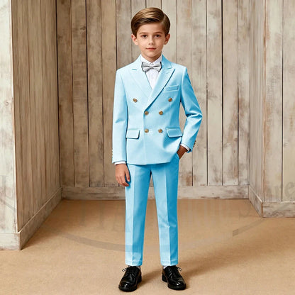 Chic Boys Suit Fashion Double Breasted Peak Lapel Wear Formal Wedding Party Prom Kids Elegant Gentleman Outfit 2 Piece Set