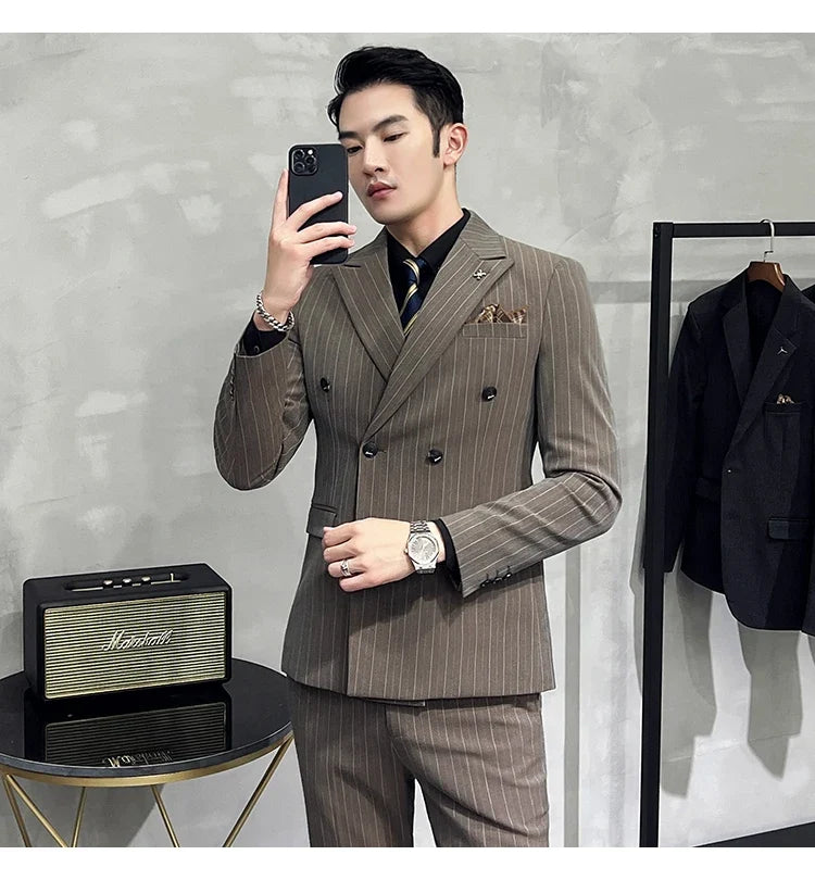 Men's Classic Striped 3-Piece Suit for Wedding, Business & Formal Occasions