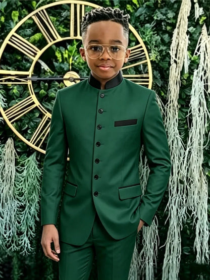 New African Boys Formal Suit Set 2 Pieces Wedding Ring Bearer Outfit Classic Stand-out Collar Kids Slim Fit Tuxedo For Birthday