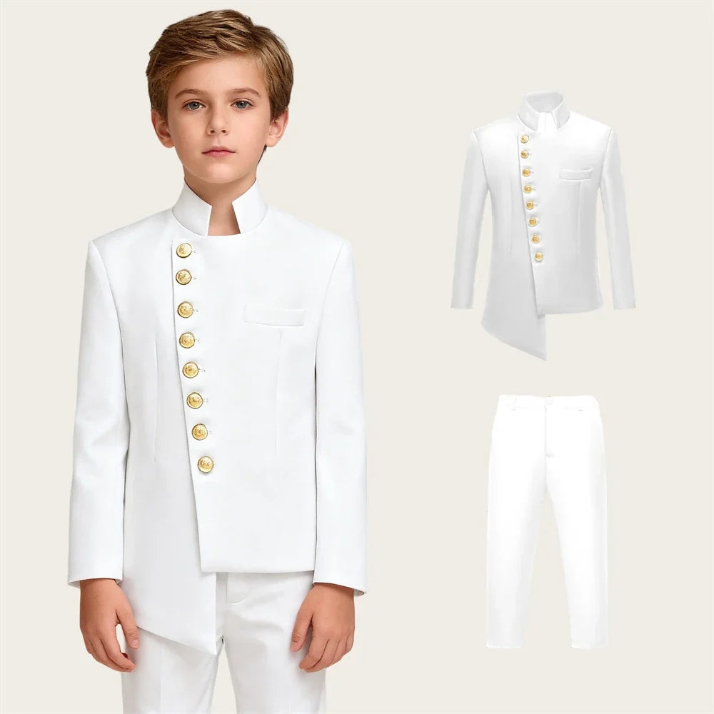 Boys Suit Set Two-Piece Gold Button Jacket with Pants Formal Outfit for Kids