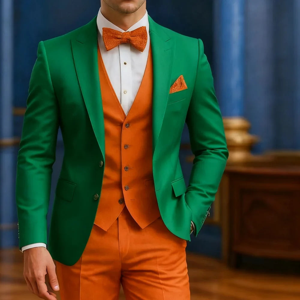 Costume Formel Homme Blanc Et Orange Occasion Mariage Garçons d'honneur Remise de diplôme Bal Smoking 3 Pièces Tenue Masculine Traditionnelle