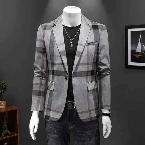Top Quality Luxury Plaid Business Slim Fit Men Blazer Jacket 2024 Spring Autumn Casual Blazers For Men Elegant Dress Suit Jacket