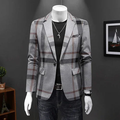 Top Quality Luxury Plaid Business Slim Fit Men Blazer Jacket 2024 Spring Autumn Casual Blazers For Men Elegant Dress Suit Jacket