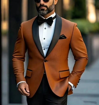 Men's Single Breasted Blazer with Black Lapels — Formal Business Tuxedo Jacket for Parties & Events