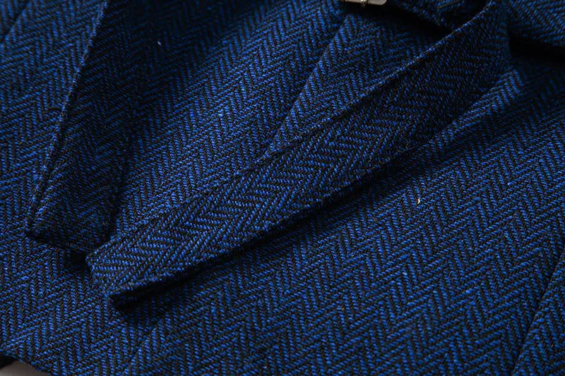 Men's Triple-Breasted Herringbone Tweed Vest – Retro Fake Two-Piece Waistcoat for Weddings & Smart-Casual Occasions