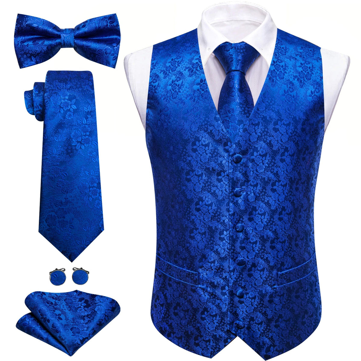 Men's Jacquard Suit Vest Set with Tie, Bow Tie, Pocket Square & Cufflinks – Wedding & Formal