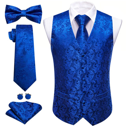Men's Jacquard Suit Vest Set with Tie, Bow Tie, Pocket Square & Cufflinks – Wedding & Formal