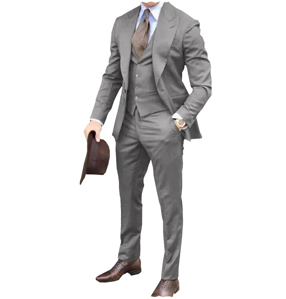 Men suits Groom Tuxedos Brown Prom Wedding Men Suit Slim Fit Cotton Blend Formal Suit For Men Slim Fit suits (Jacket+Pants+Vest)