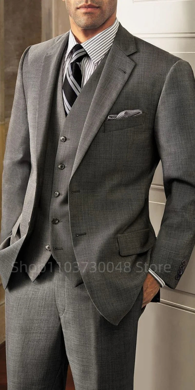 Men's Clothes Slim Fit Formal Business Suit Wedding 3-Piece Set with Peak/Notch Lapel Blazer Vest And Trousers for Party Prom