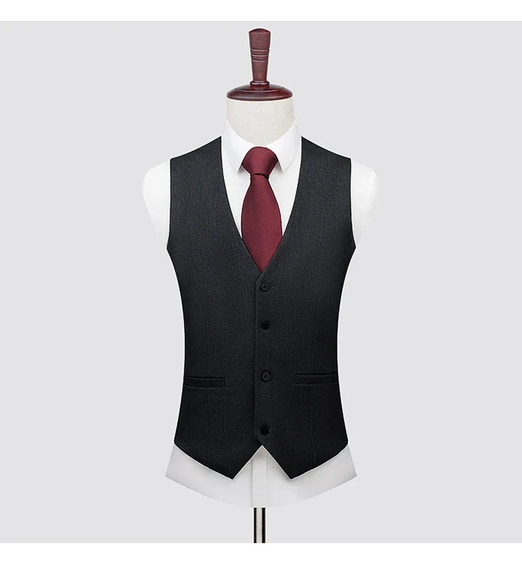 Men's High-End Wool Suit Three-Piece Set Business Casual Fashion Tencel Vest Trousers Bridegroom Wedding Dress